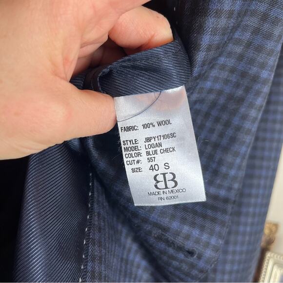 JB Britches | Logan Blue Check Suit Coat Blazer 100% Wool Classic Fit Size 40S - Picture 8 of 9